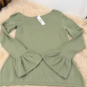 The Drop Asymetrical Sweater Bell Sleeves Small Made in India Sage green NWT